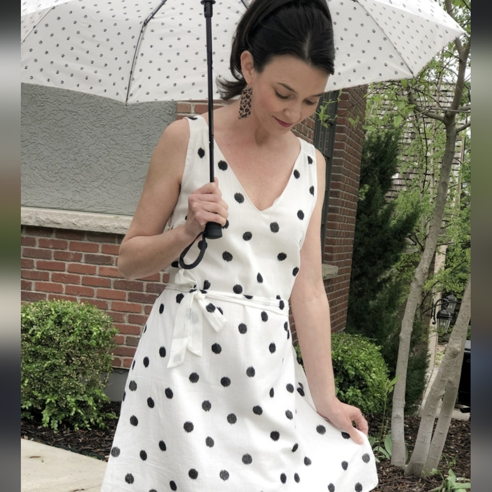 A New Day BLACK AND WHITE POLKA DOT DRESS With Sash NWOT